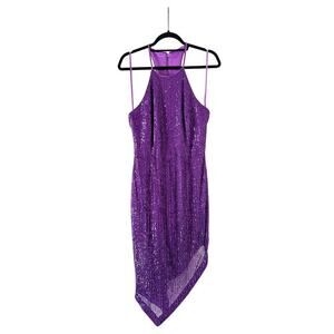 Toccin Design Collective Purple Party Sequin Asymmetrical Halter Dress Size 8​